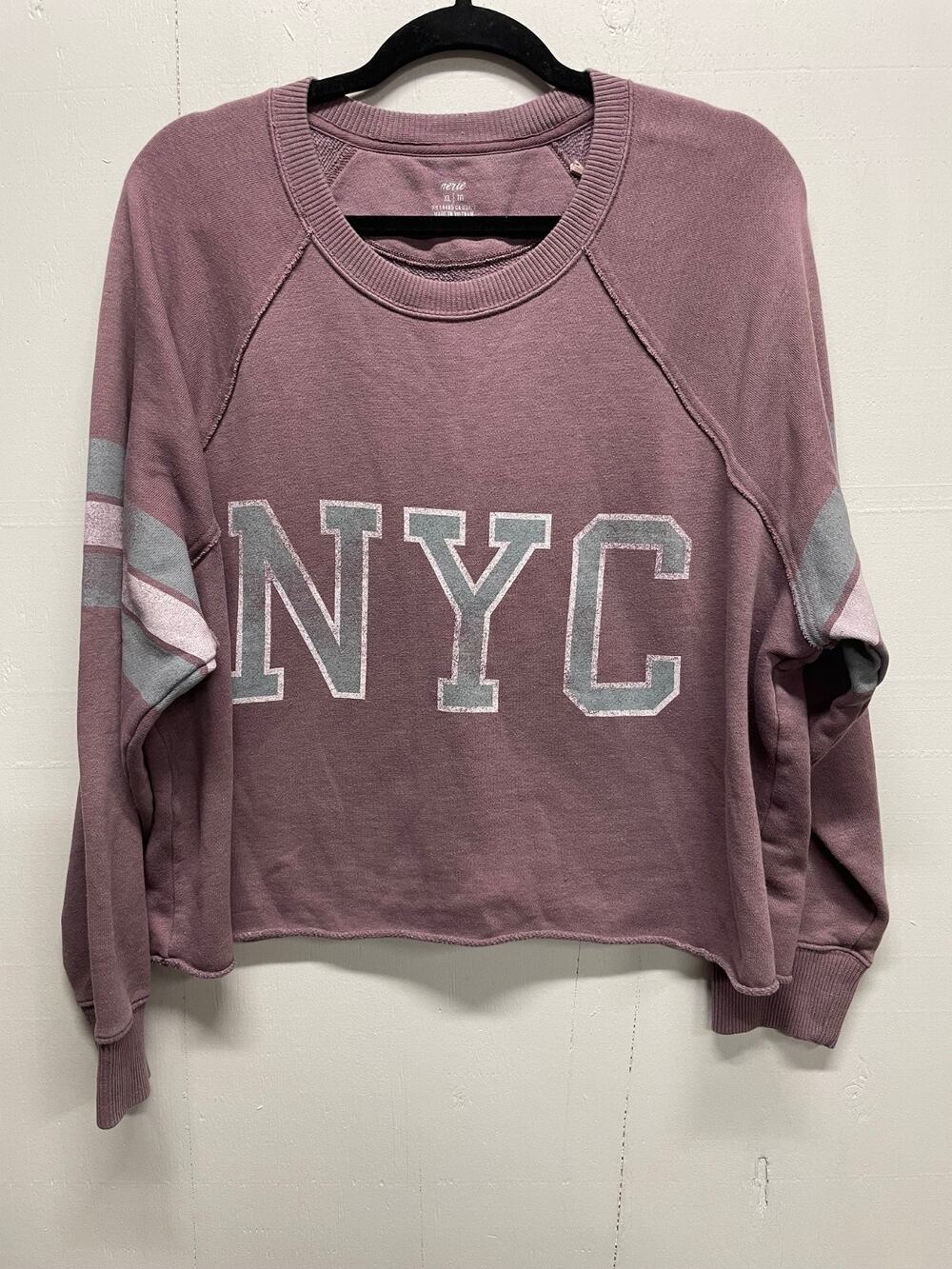 Aerie Women's Oversized Cropped Sweatshirt Size XL Mauve NYC On Front